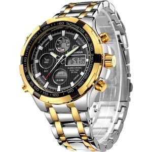 Men Luxury Stainless Steel Analog Digital Sport Waterproof Big Heavy Wristwatch